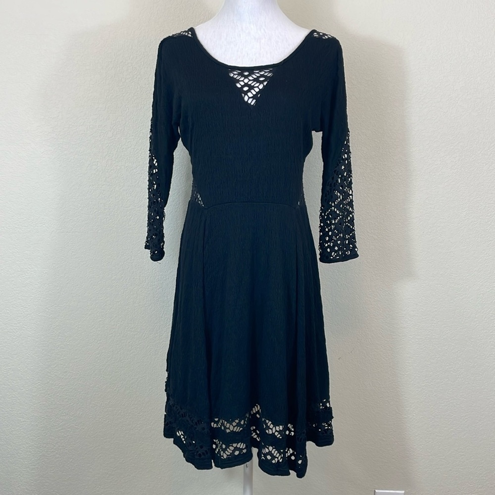 Free people long sleeve cutout‎ black mini dress size medium